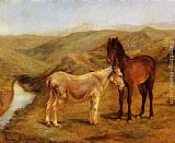 A Horse And Donkey In A Hilly Landscape by Rosa Bonheur